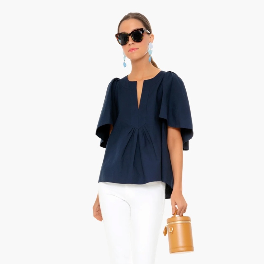 Tuckernuck Pomander Place Navy Finley Flutter Sleeve Top